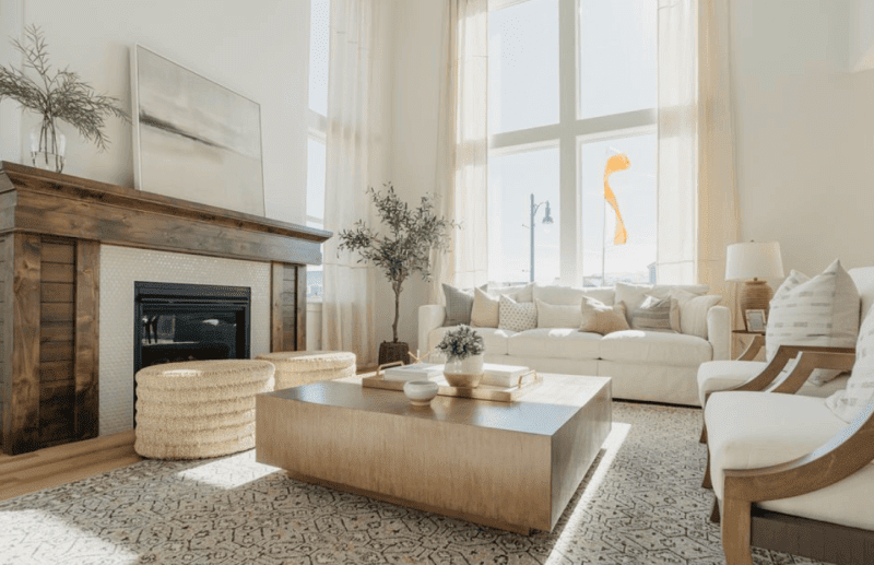 A bright and airy living room maximizing natural lighting and spring home decor