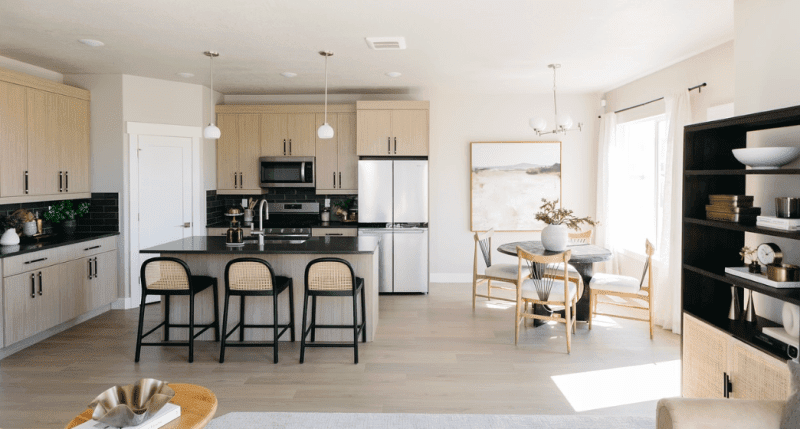 A home with an open concept kitchen living room